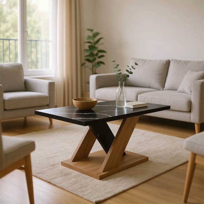 Măsuță de cafea Solange, sonoma/negru marmorat, 110x55x47.5 cm Măsuță de cafea Solange, sonoma/negru marmorat, 110x55x47.5 cm