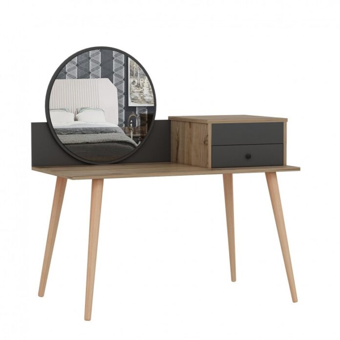 Masuta de Machiaj Model Arellano, 120x60x96 cm, Antracit/Nuc Masuta de Machiaj Model Arellano, 120x60x96 cm, Antracit/Nuc