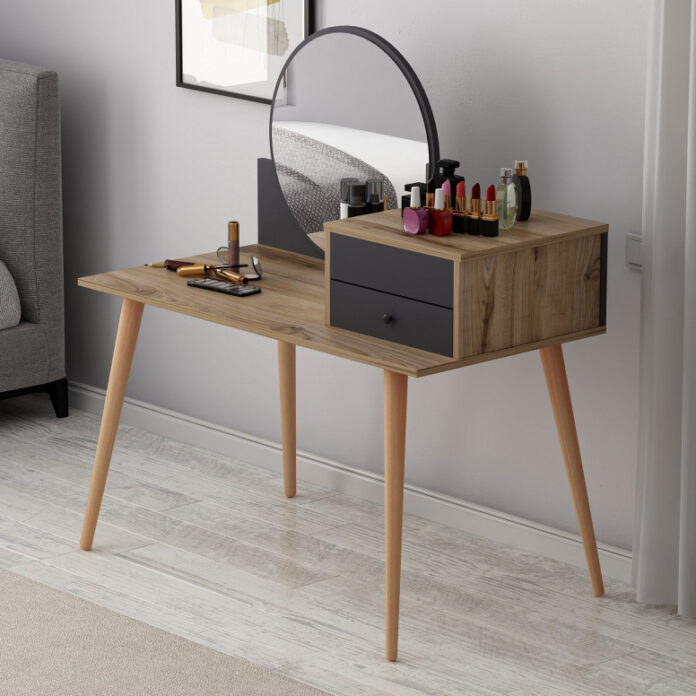 Masuta de Machiaj Model Arellano, 120x60x96 cm, Antracit/Nuc Masuta de Machiaj Model Arellano, 120x60x96 cm, Antracit/Nuc