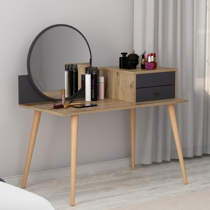 Masuta de Machiaj Model Arellano, 120x60x96 cm, Antracit/Nuc Masuta de Machiaj Model Arellano, 120x60x96 cm, Antracit/Nuc