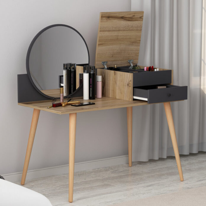Masuta de Machiaj Model Arellano, 120x60x96 cm, Antracit/Nuc Masuta de Machiaj Model Arellano, 120x60x96 cm, Antracit/Nuc