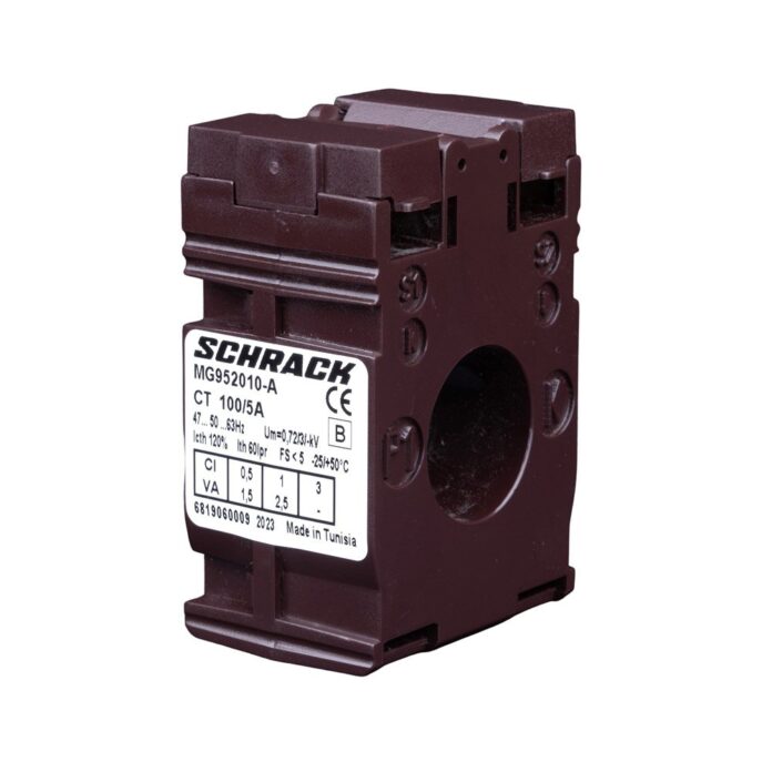 Transformator de curent Schrack MG952010-A, 100 / 5 A, diametru conductor pana la 21 mm, clasa 0.5 Transformator de curent Schrack MG952010-A, 100 / 5 A, diametru conductor pana la 21 mm, clasa 0.5