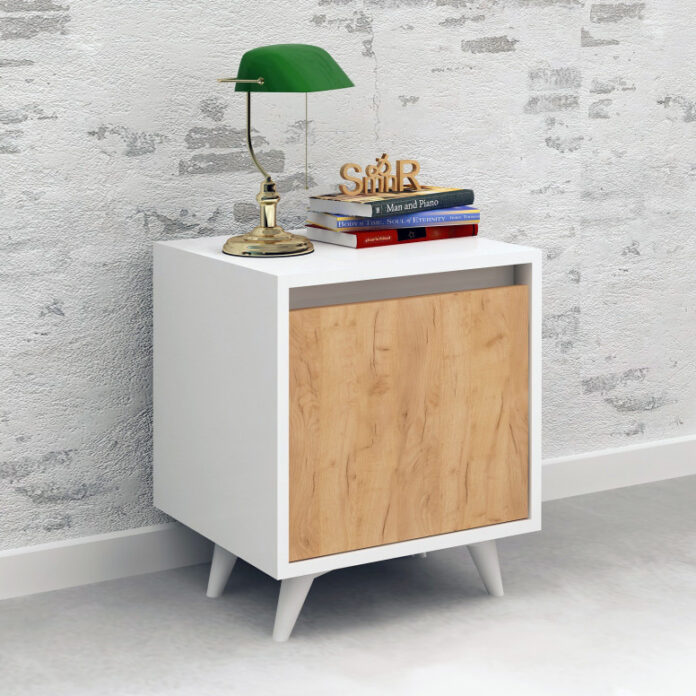 Noptiera Model Bond, Stejar-Alb, 45x40x52cm Noptiera Model Bond, Stejar-Alb, 45x40x52cm
