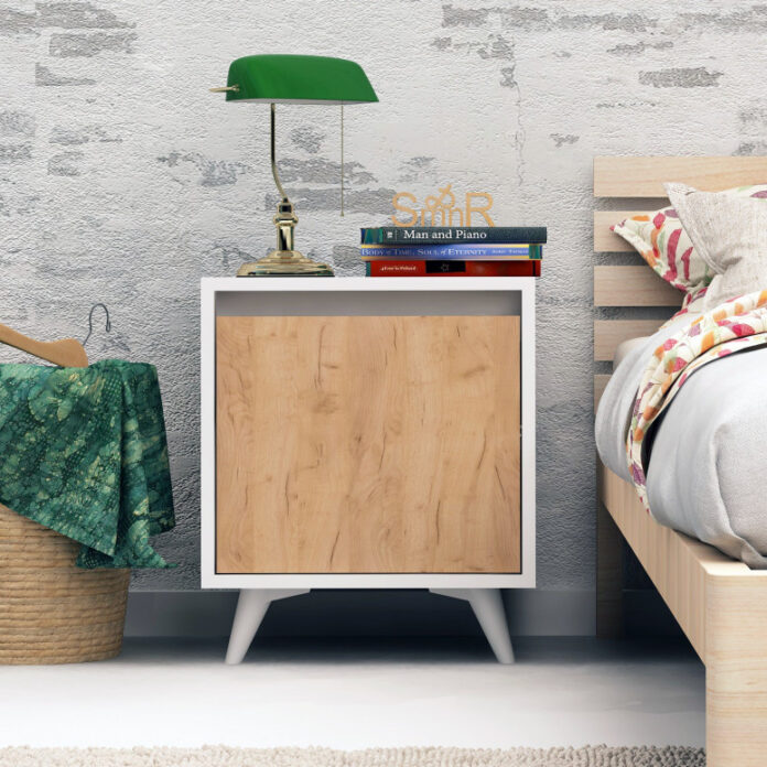 Noptiera Model Bond, Stejar-Alb, 45x40x52cm Noptiera Model Bond, Stejar-Alb, 45x40x52cm