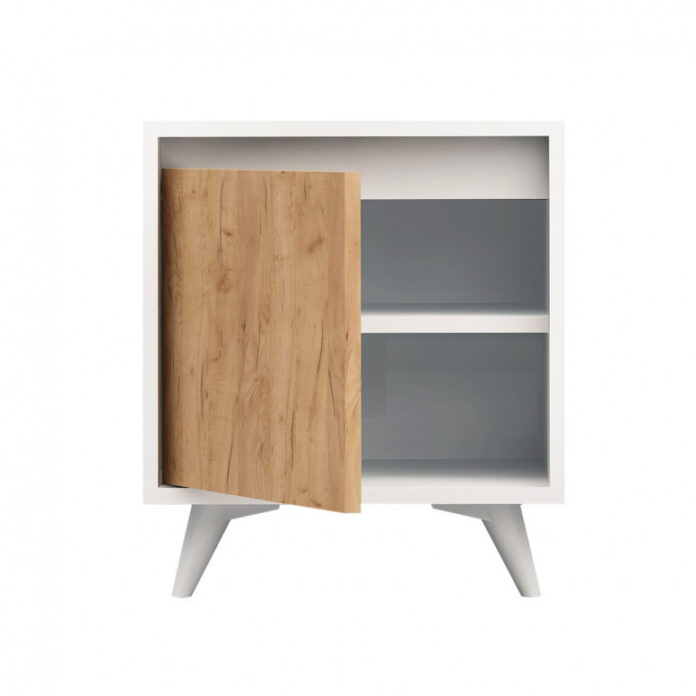 Noptiera Model Bond, Stejar-Alb, 45x40x52cm Noptiera Model Bond, Stejar-Alb, 45x40x52cm