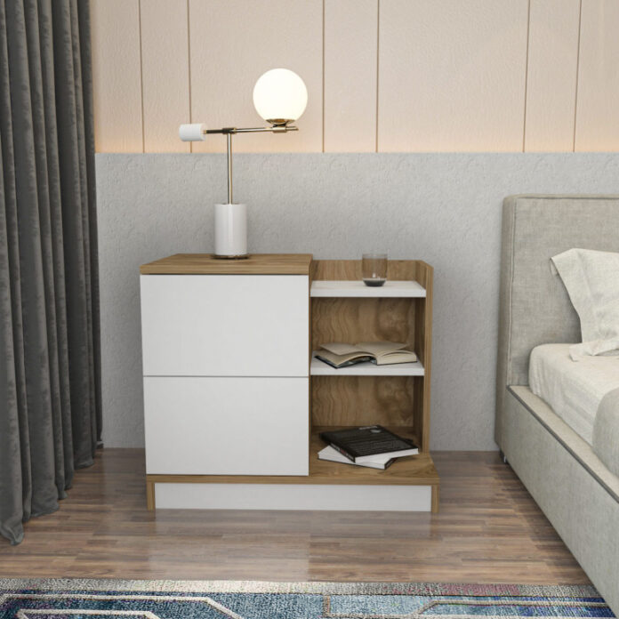 Noptiera Model Morrison, Alb/Stejar, 72x45x60cm Noptiera Model Morrison, Alb/Stejar, 72x45x60cm