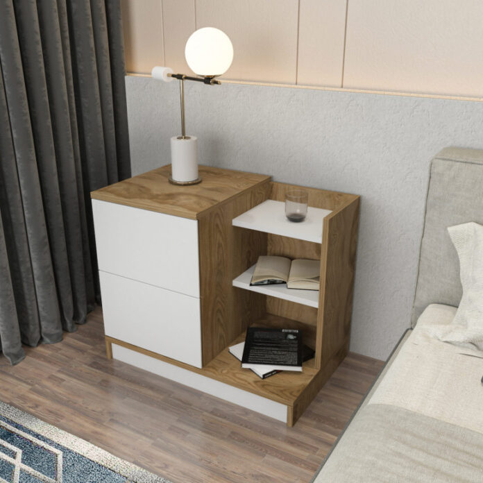 Noptiera Model Morrison, Alb/Stejar, 72x45x60cm Noptiera Model Morrison, Alb/Stejar, 72x45x60cm