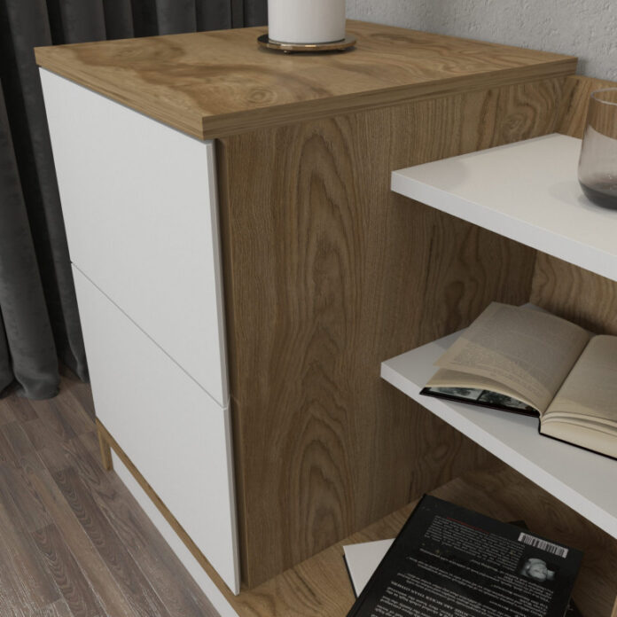 Noptiera Model Morrison, Alb/Stejar, 72x45x60cm Noptiera Model Morrison, Alb/Stejar, 72x45x60cm