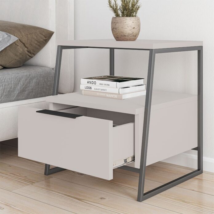 Noptiera Model Roberson, Crem/Negru, 45x40x50cm Noptiera Model Roberson, Crem/Negru, 45x40x50cm