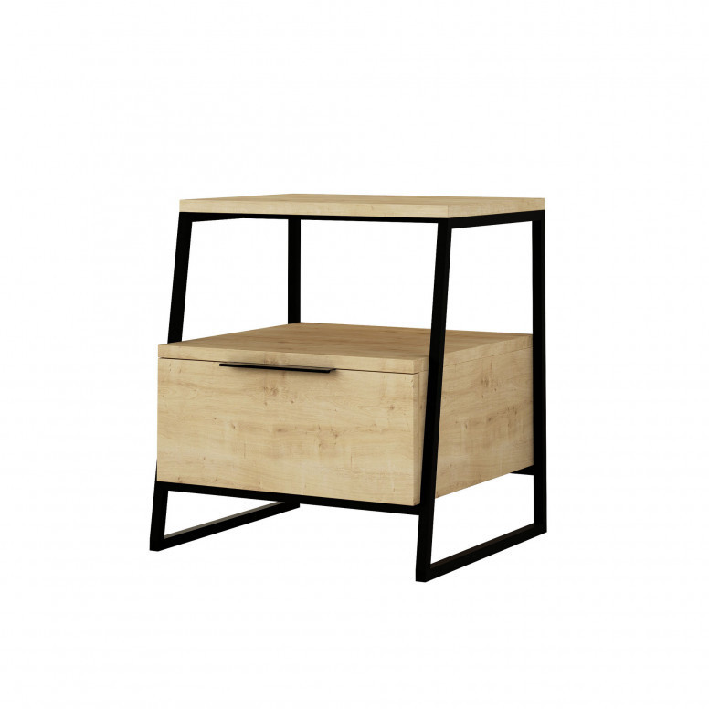 Noptiera Model Roberson, Stejar/Negru, 45x41x50cm Noptiera Model Roberson, Stejar/Negru, 45x41x50cm