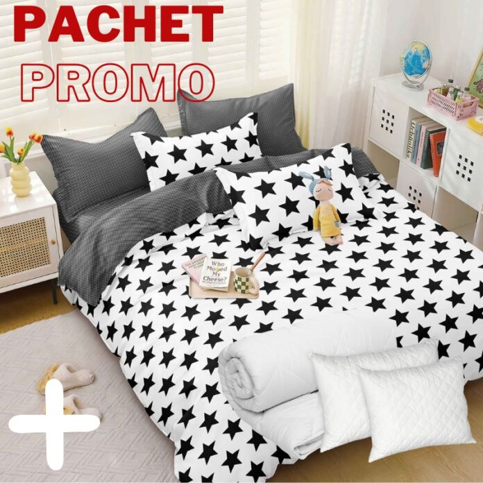 Pachet Lenjerie + Pilota + Perne Black Stars 4 Piese Pachet Lenjerie + Pilota + Perne Black Stars 4 Piese
