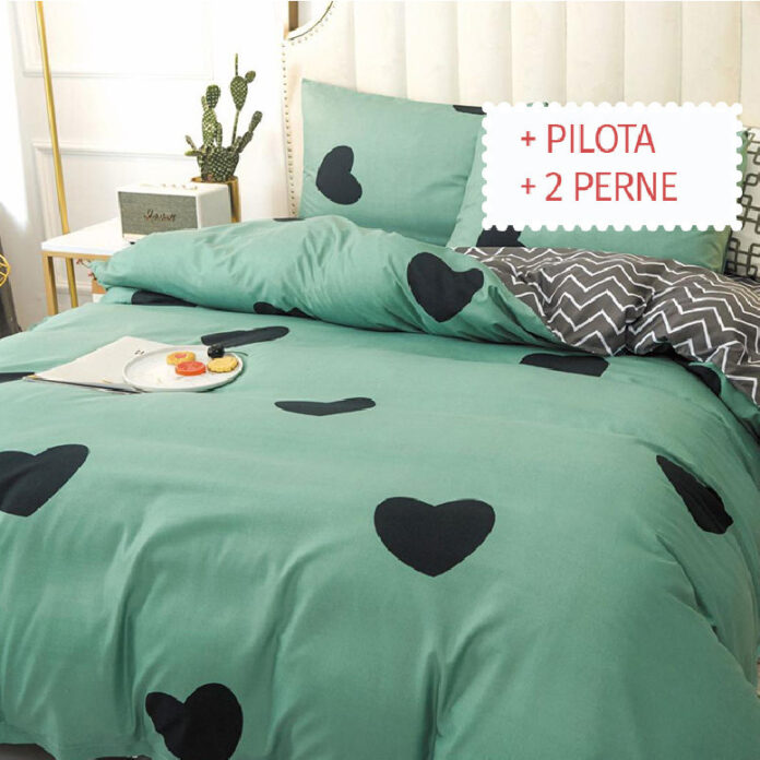 pachet-lenjerie-pilota-perne-green-heart-bumbac-satinat132757
