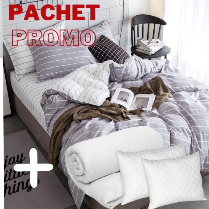 Pachet Lenjerie + Pilota + Perne Lines V1 4 Piese Pachet Lenjerie + Pilota + Perne Lines V1 4 Piese
