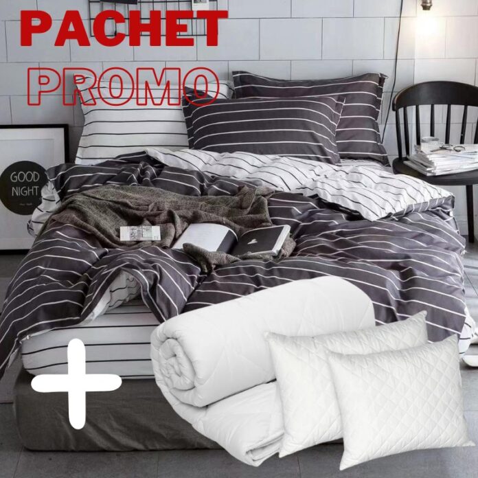 Pachet Lenjerie + Pilota + Perne Lines V2 4 Piese Pachet Lenjerie + Pilota + Perne Lines V2 4 Piese