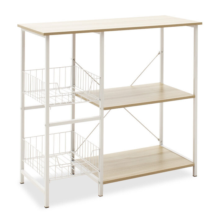 Raft pentru bucatarie cu polițe si cosuri Model Kenia, Artar/Alb, 80x34x75 cm Raft pentru bucatarie cu polițe si cosuri Model Kenia, Artar/Alb, 80x34x75 cm