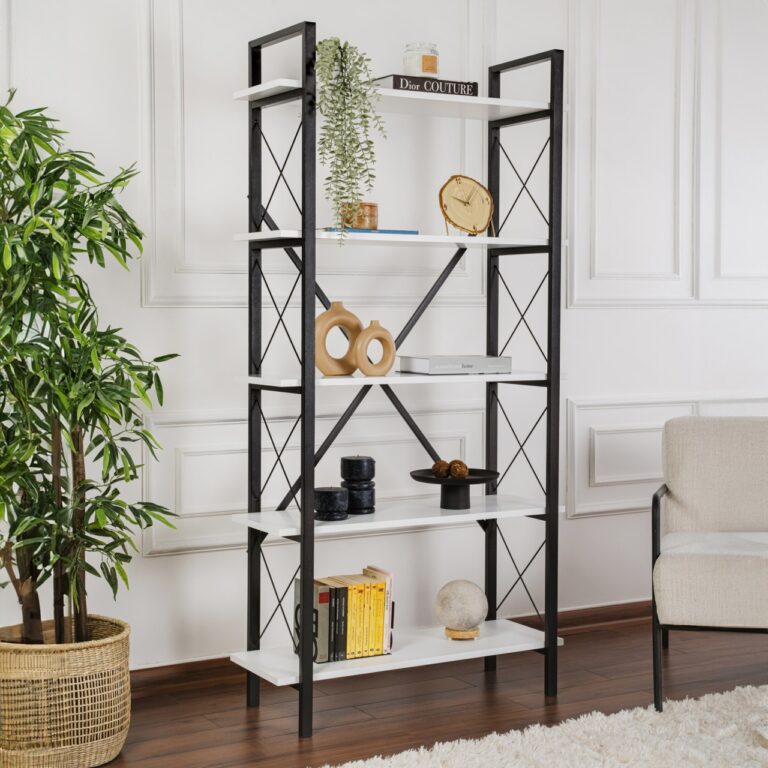 Raft pentru carti Model Elysian, Alb/Negru