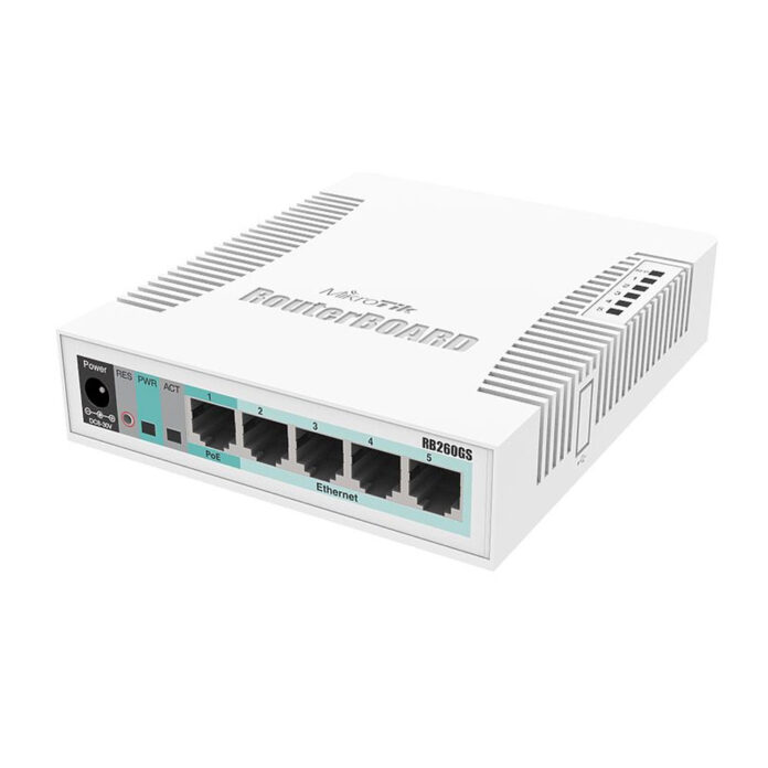 Switch cu 5 porturi Gigabit MikroTik CSS106-5G-1S, port SFP, cu management, PoE Switch cu 5 porturi Gigabit MikroTik CSS106-5G-1S, port SFP, cu management, PoE