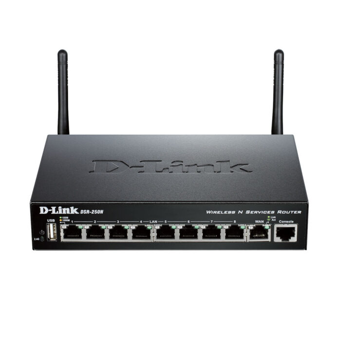 Router wireless Gigabit D-Link Unified DSR-250N, 1 port WAN, 8 porturi LAN, USB, 2.4 GHz, 300 Mbps Router wireless Gigabit D-Link Unified DSR-250N, 1 port WAN, 8 porturi LAN, USB, 2.4 GHz, 300 Mbps