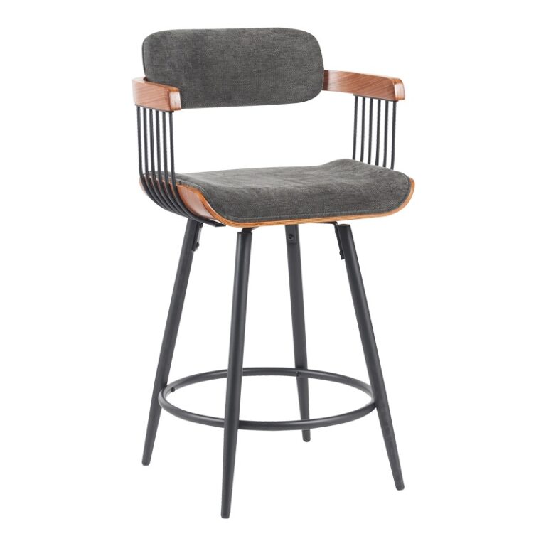 Scaun de bar Cameo, gri închis/nuc, 53x50x93 cm