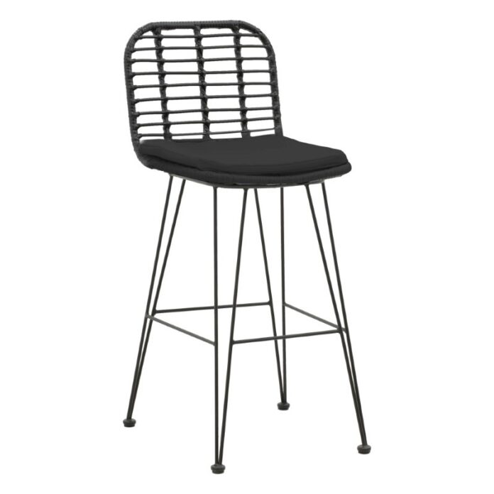 Scaun de bar pentru exterior, Model Naoki, culoare negru, metal si poliratan, 46x56x110 cm Scaun de bar pentru exterior, Model Naoki, culoare negru, metal si poliratan, 46x56x110 cm