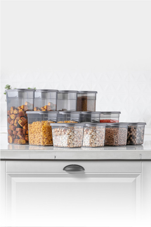 Set 12 cutii de depozitare alimente BNMPGGY12, Antracit Set 12 cutii de depozitare alimente BNMPGGY12, Antracit