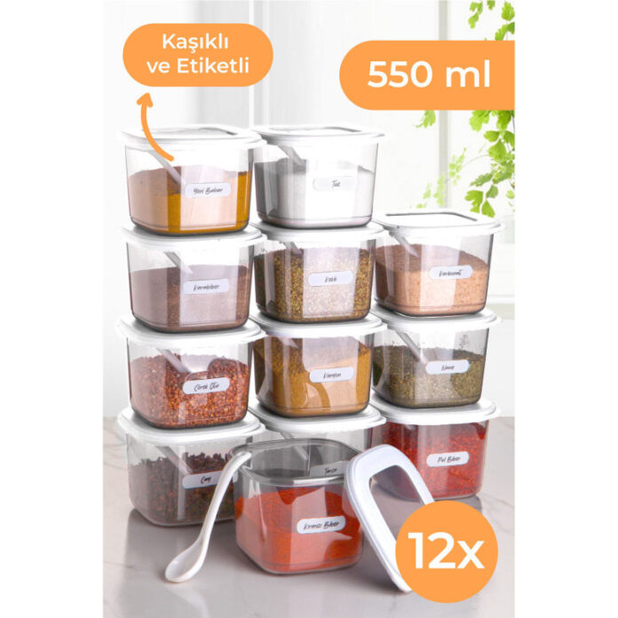 Set 12 cutii de depozitare alimente Foly, Alb Set 12 cutii de depozitare alimente Foly, Alb