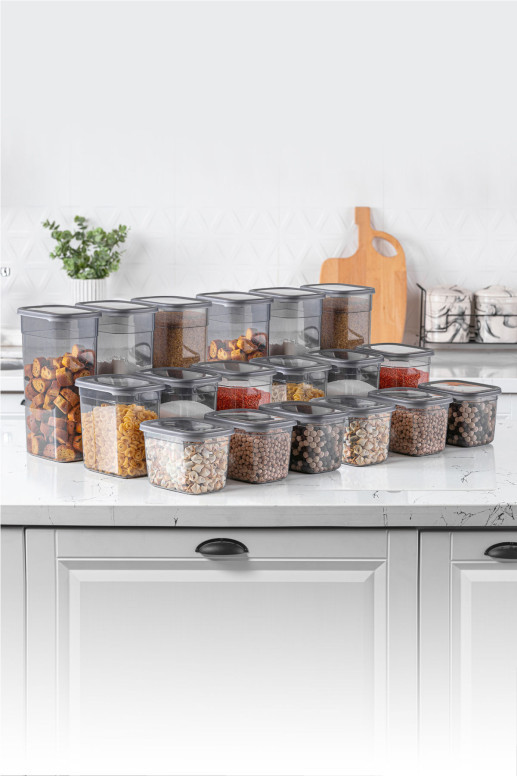 Set 18 cutii de depozitare alimente BNMPGGY18, Antracit Set 18 cutii de depozitare alimente BNMPGGY18, Antracit
