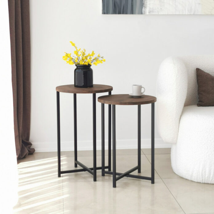 Set 2 Masue de Cafea Model Lynch, 35x35x55/35x35x50 cm, Blat Lemn 100%, Nuc/Negru Set 2 Masue de Cafea Model Lynch, 35x35x55/35x35x50 cm, Blat Lemn 100%, Nuc/Negru