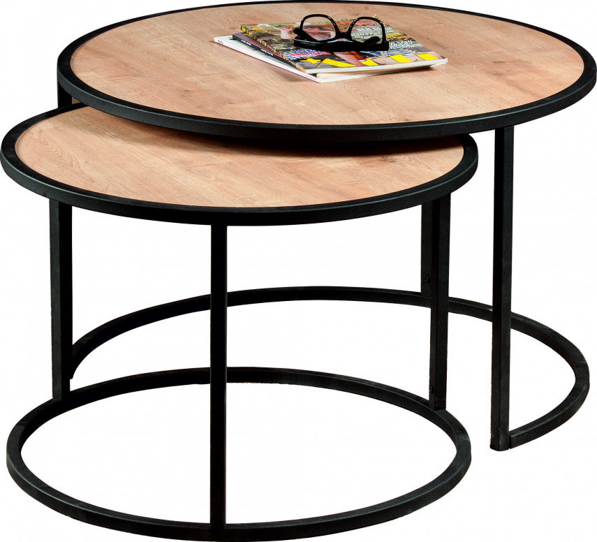 Set 2 Masute de Cafea Model Barron, 66x66x43/80x80x50 cm, Stejar/Negru Set 2 Masute de Cafea Model Barron, 66x66x43/80x80x50 cm, Stejar/Negru