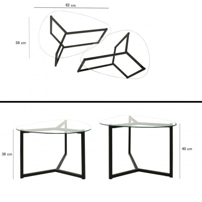 Set 2 Masute de Cafea Model Duncan, 82x58x40/82x58x36 cm, Negru mat, Blat Sticla securizata Set 2 Masute de Cafea Model Duncan, 82x58x40/82x58x36 cm, Negru mat, Blat Sticla securizata