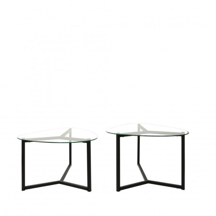 Set 2 Masute de Cafea Model Duncan, 82x58x40/82x58x36 cm, Negru mat, Blat Sticla securizata Set 2 Masute de Cafea Model Duncan, 82x58x40/82x58x36 cm, Negru mat, Blat Sticla securizata