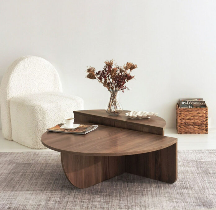 Set 2 Masute de Cafea Model Hayes, 90x60x30/85x30x35 cm, Nuc Set 2 Masute de Cafea Model Hayes, 90x60x30/85x30x35 cm, Nuc