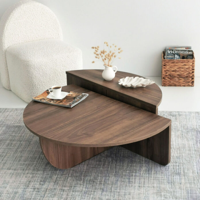 Set 2 Masute de Cafea Model Hayes, 90x60x30/85x30x35 cm, Nuc Set 2 Masute de Cafea Model Hayes, 90x60x30/85x30x35 cm, Nuc