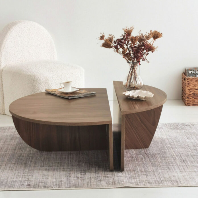 Set 2 Masute de Cafea Model Hayes, 90x60x30/85x30x35 cm, Nuc Set 2 Masute de Cafea Model Hayes, 90x60x30/85x30x35 cm, Nuc
