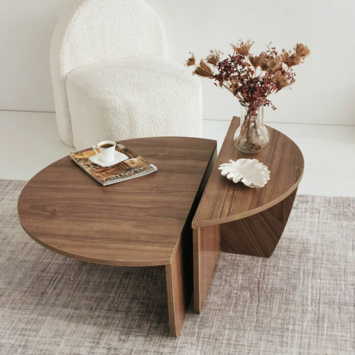 Set 2 Masute de Cafea Model Hayes, 90x60x30/85x30x35 cm, Nuc Set 2 Masute de Cafea Model Hayes, 90x60x30/85x30x35 cm, Nuc