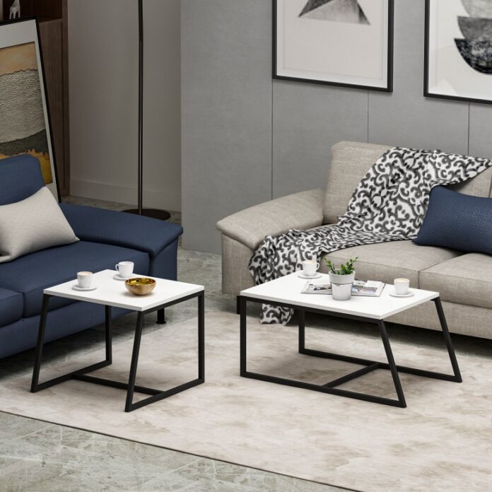 Set 2 Masute de Cafea Model Lucas, 75x50x38/55x57x45 cm, Alb Set 2 Masute de Cafea Model Lucas, 75x50x38/55x57x45 cm, Alb