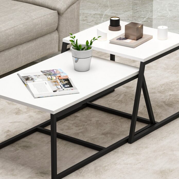 Set 2 Masute de Cafea Model Lucas, 75x50x38/55x57x45 cm, Alb Set 2 Masute de Cafea Model Lucas, 75x50x38/55x57x45 cm, Alb