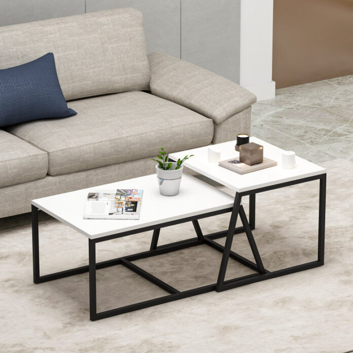 Set 2 Masute de Cafea Model Lucas, 75x50x38/55x57x45 cm, Alb Set 2 Masute de Cafea Model Lucas, 75x50x38/55x57x45 cm, Alb