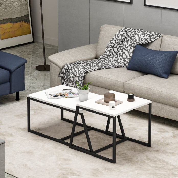 Set 2 Masute de Cafea Model Lucas, 75x50x38/55x57x45 cm, Alb Set 2 Masute de Cafea Model Lucas, 75x50x38/55x57x45 cm, Alb