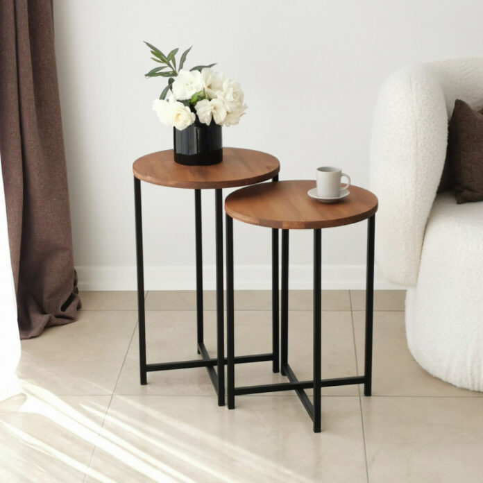 Set 2 Masute de Cafea Model Lynch, 35x35x55/35x35x50 cm, Stejar/Negru Set 2 Masute de Cafea Model Lynch, 35x35x55/35x35x50 cm, Stejar/Negru