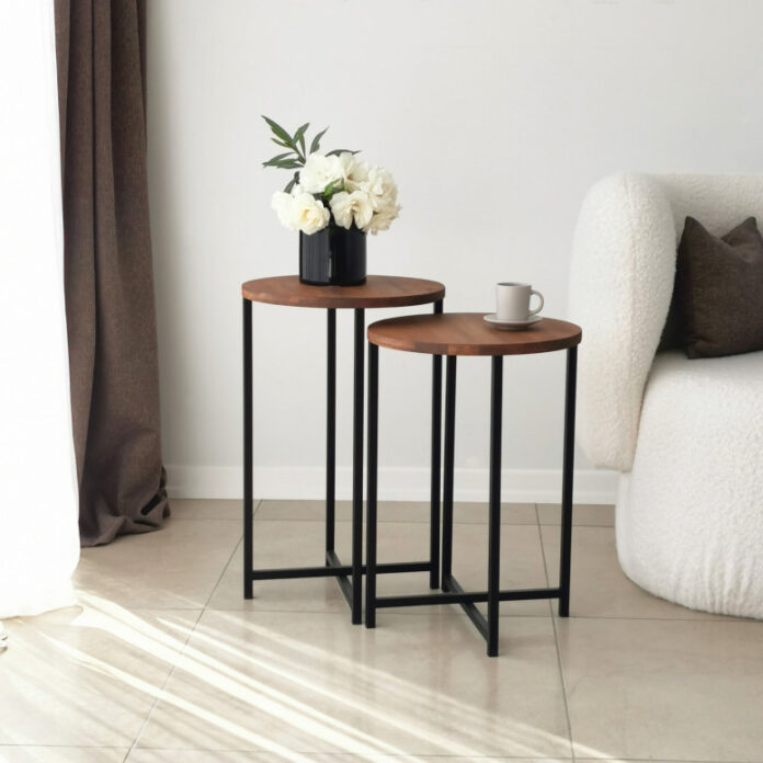 Set 2 Masute de Cafea Model Lynch, 35x35x55/35x35x50 cm, Stejar/Negru Set 2 Masute de Cafea Model Lynch, 35x35x55/35x35x50 cm, Stejar/Negru