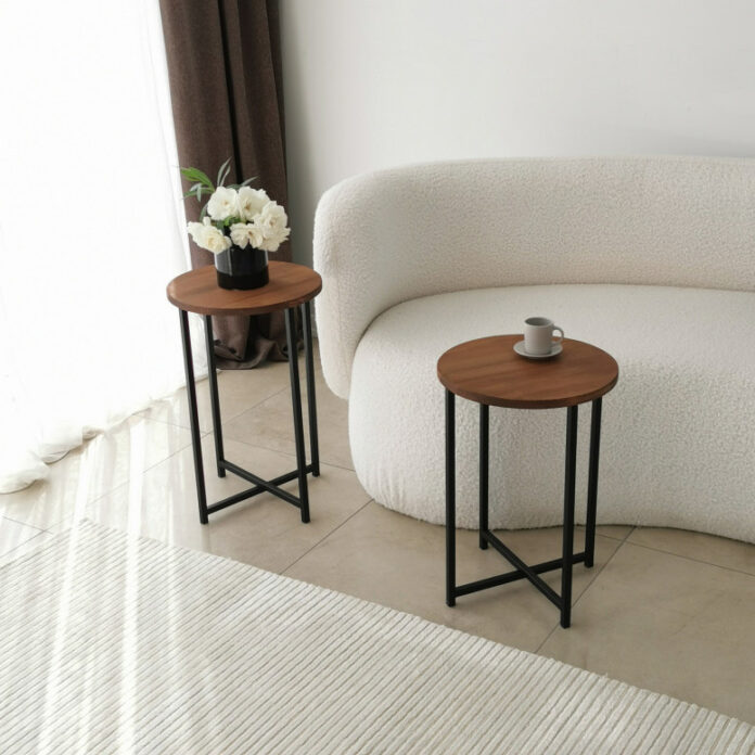 Set 2 Masute de Cafea Model Lynch, 35x35x55/35x35x50 cm, Stejar/Negru Set 2 Masute de Cafea Model Lynch, 35x35x55/35x35x50 cm, Stejar/Negru