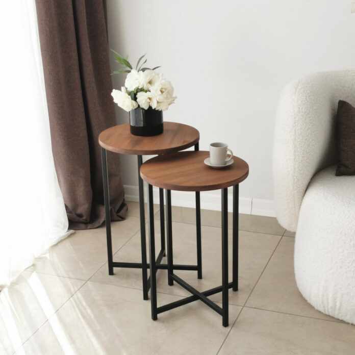 Set 2 Masute de Cafea Model Lynch, 35x35x55/35x35x50 cm, Stejar/Negru Set 2 Masute de Cafea Model Lynch, 35x35x55/35x35x50 cm, Stejar/Negru
