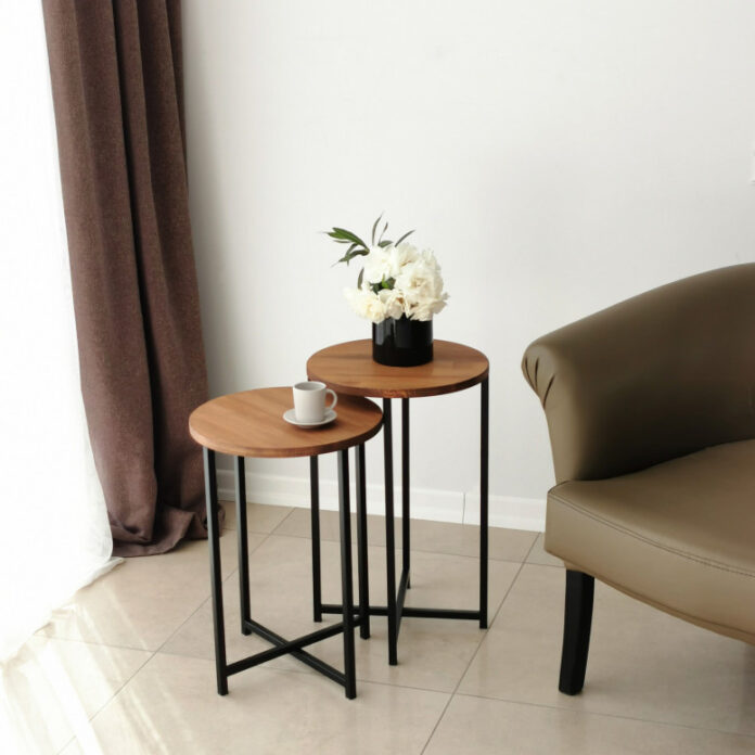 Set 2 Masute de Cafea Model Lynch, 35x35x55/35x35x50 cm, Stejar/Negru Set 2 Masute de Cafea Model Lynch, 35x35x55/35x35x50 cm, Stejar/Negru