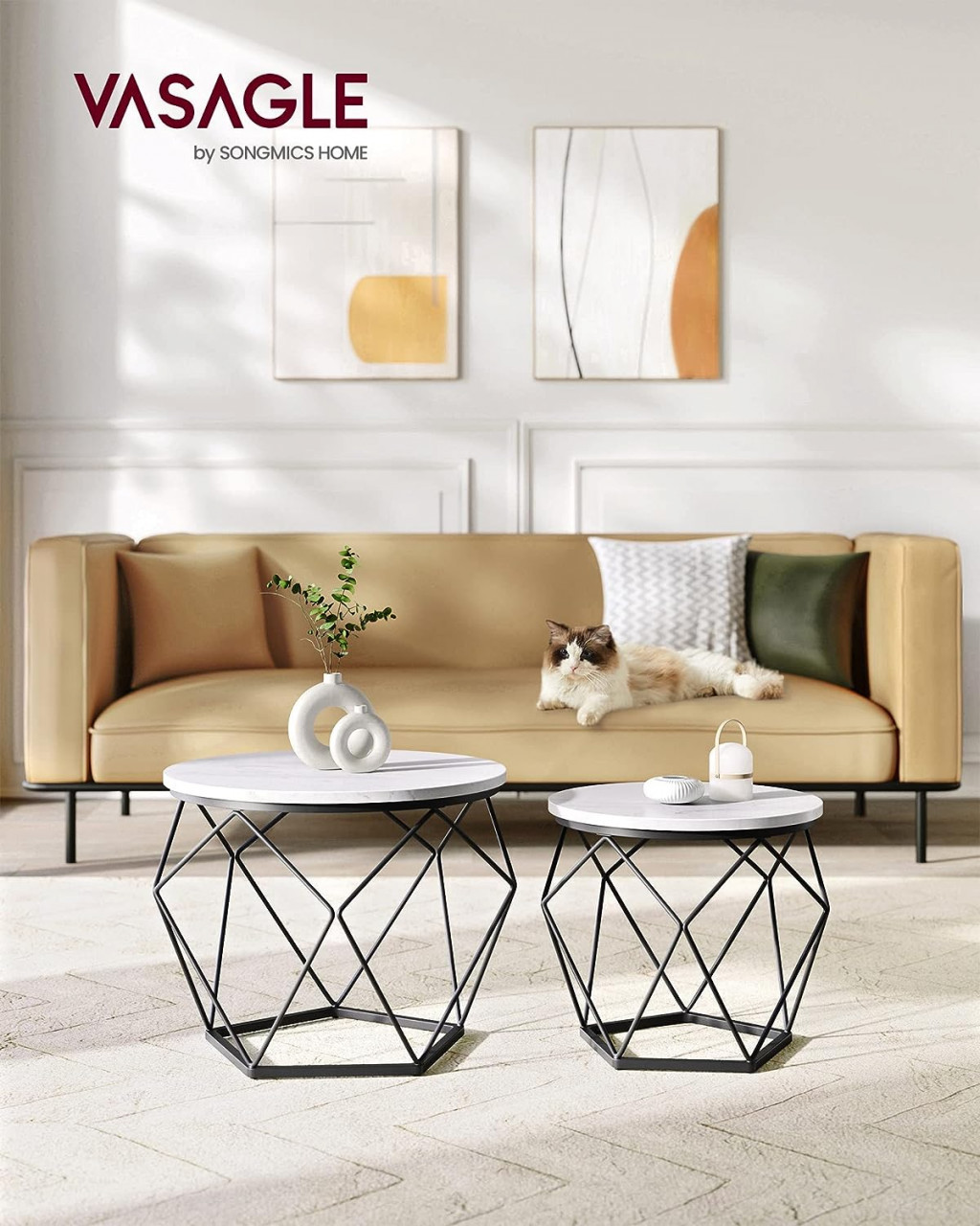 Set 2 Masute de Cafea Model Zayn, 50x50x40 cm, Alb/Negru Set 2 Masute de Cafea Model Zayn, 50x50x40 cm, Alb/Negru