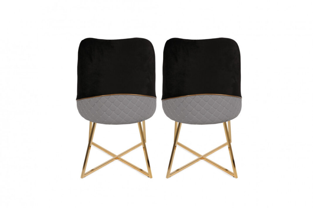 Set 2 scaune Model Madrid, Negru/Gri/Auriu, 50x49x90 cm Set 2 scaune Model Madrid, Negru/Gri/Auriu, 50x49x90 cm