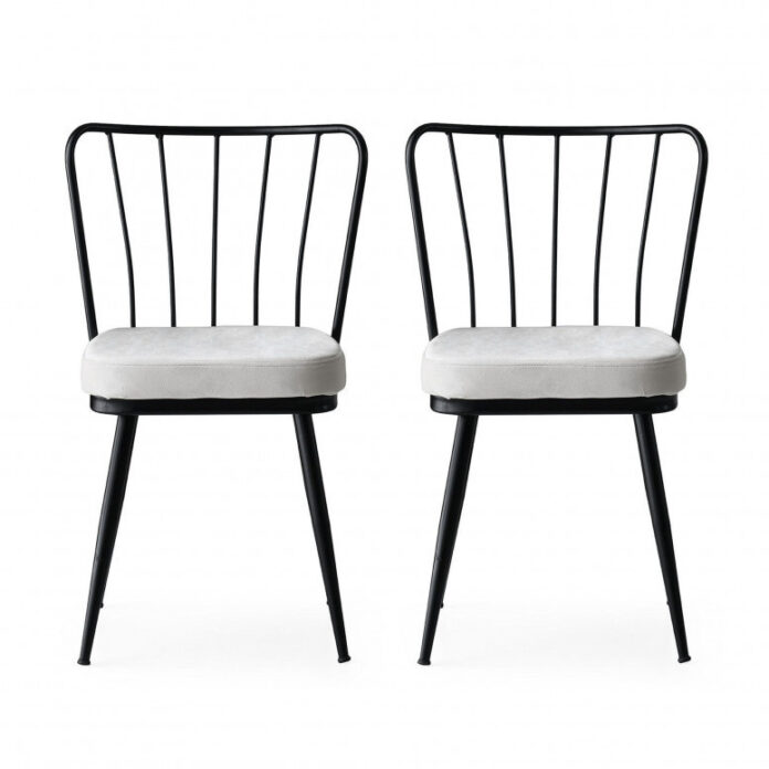Set 2 scaune Model Star, Alb/Negru, 43x42x82 cm
