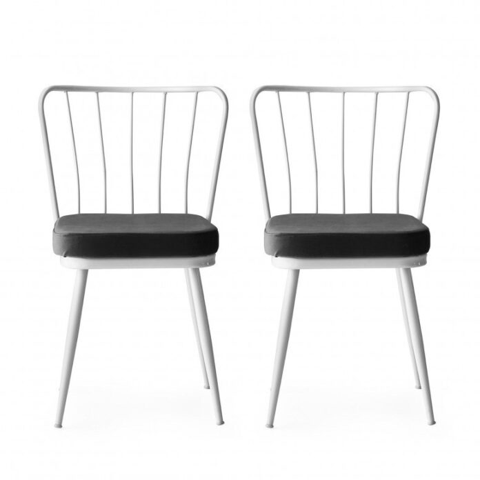 Set 2 scaune Model Star, Negru/Alb, 43x42x82 cm