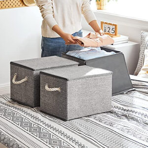 Set 3 cutii de depozitare, Songmics, Gri, 38x25x25 cm Set 3 cutii de depozitare, Songmics, Gri, 38x25x25 cm
