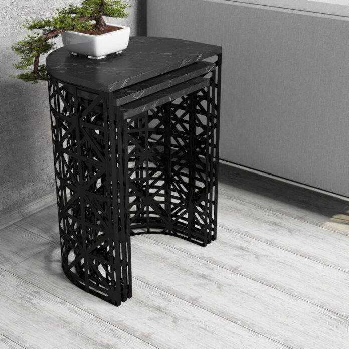 Set 3 Masute de Cafea Model Atkins, 46x33x62/41x30x58/36x27x53 cm, Negru